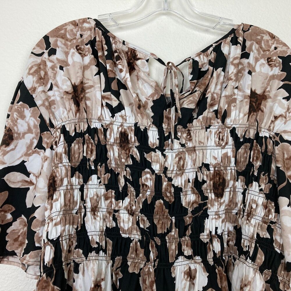 Rails Rosie Short Sleeve Top Size XL Sepia Roses Brown Smocked Peplum - Picture 8 of 11
